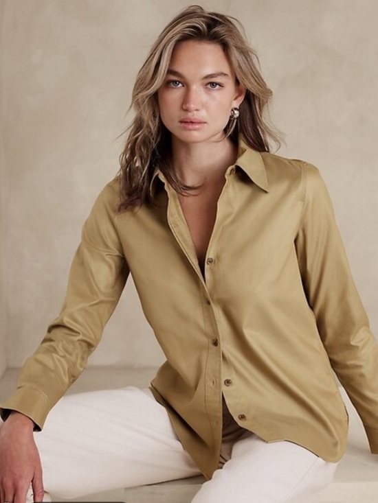 Banana Republic Factory Tops - banana republic new british khaki button up heritage shirt women long sleeve XL